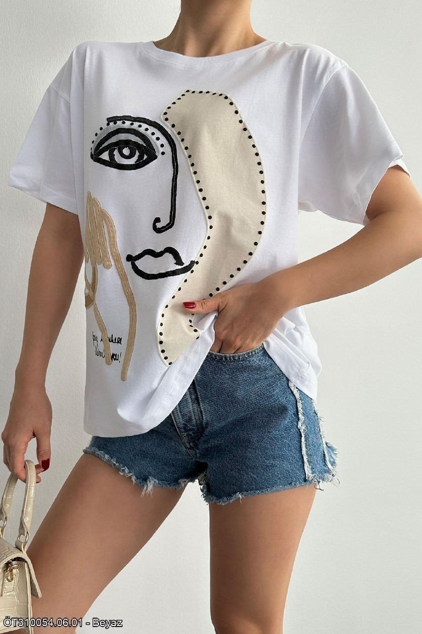 Kadın Desenli Oversize T-Shirt