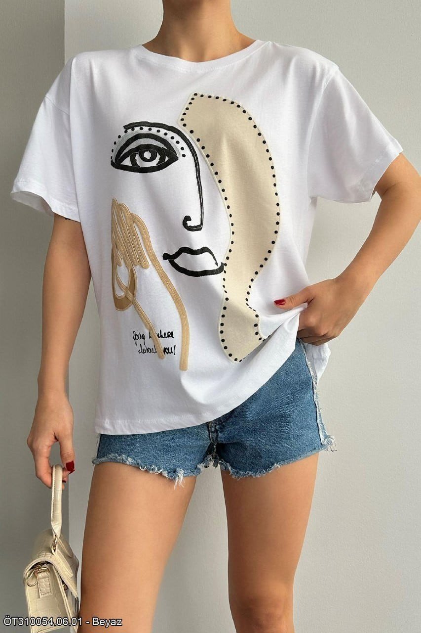 Kadın Desenli Oversize T-Shirt