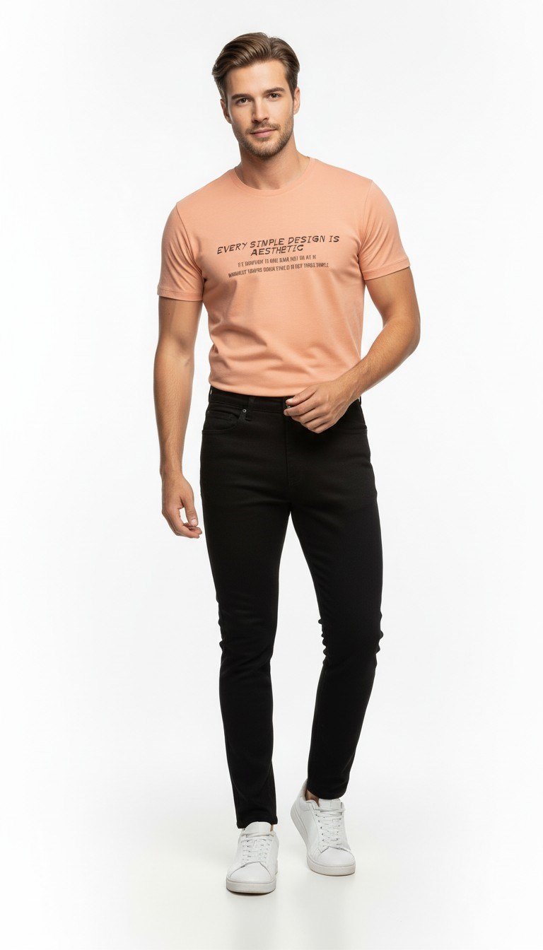Minimal Tipografi Detaylı Erkek Günlük T-Shirt