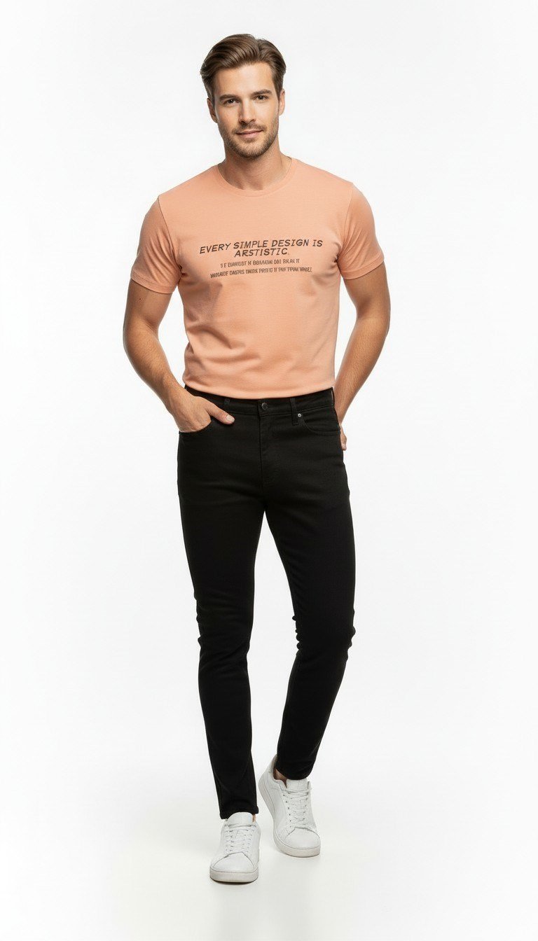 Minimal Tipografi Detaylı Erkek Günlük T-Shirt