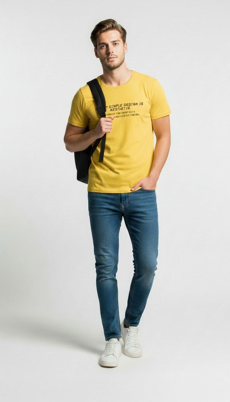 Minimal Tipografi Detaylı Erkek Günlük T-Shirt