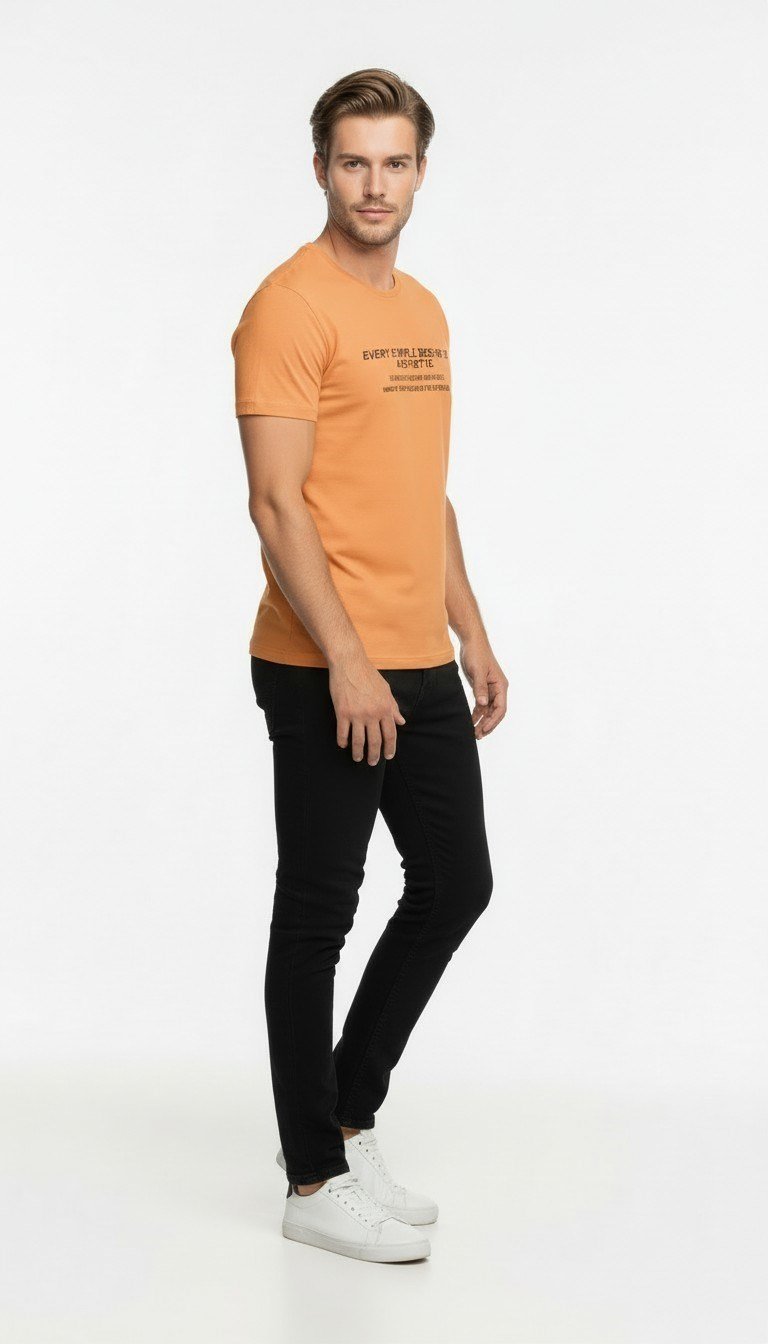 Minimal Tipografi Detaylı Erkek Günlük T-Shirt
