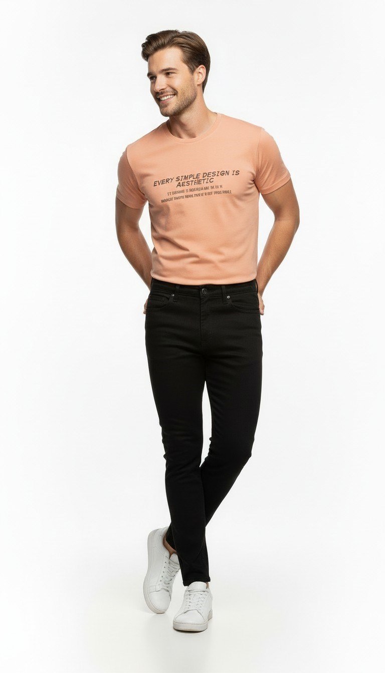 Minimal Tipografi Detaylı Erkek Günlük T-Shirt