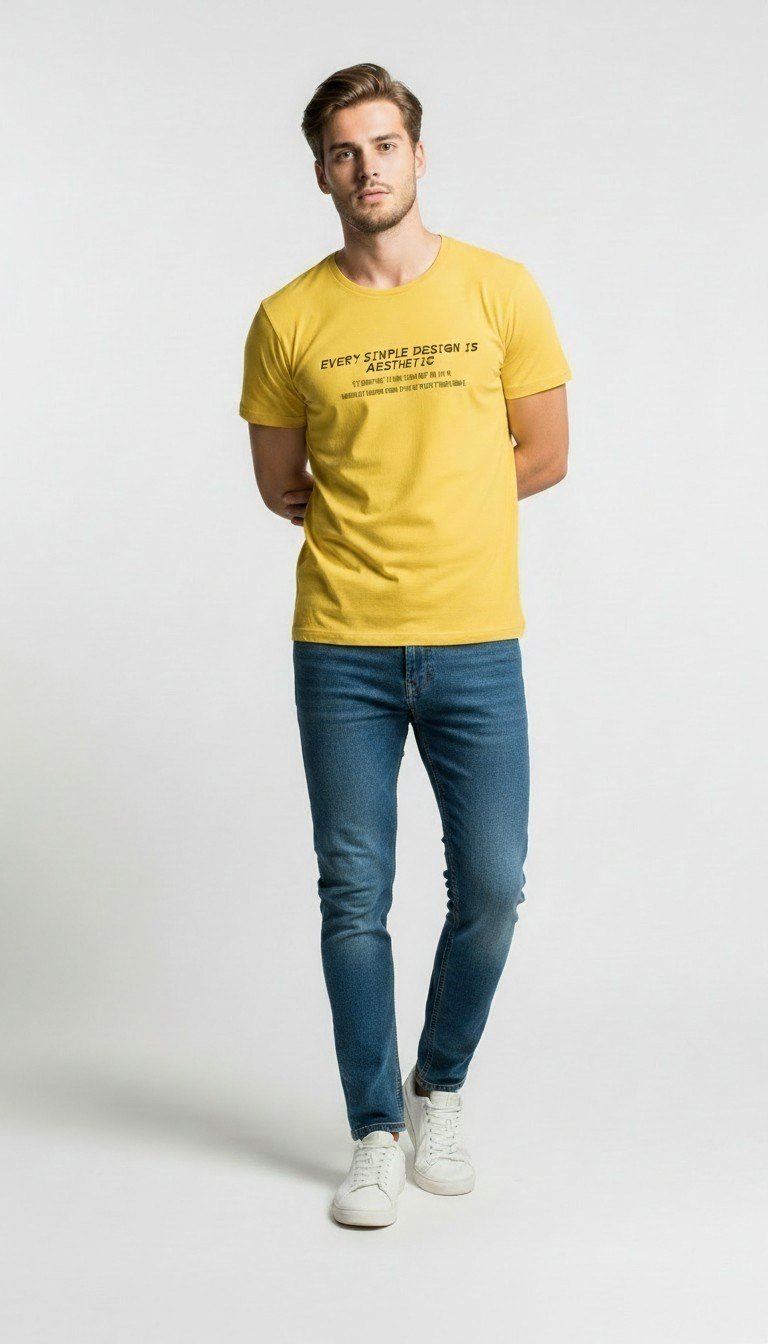 Minimal Tipografi Detaylı Erkek Günlük T-Shirt