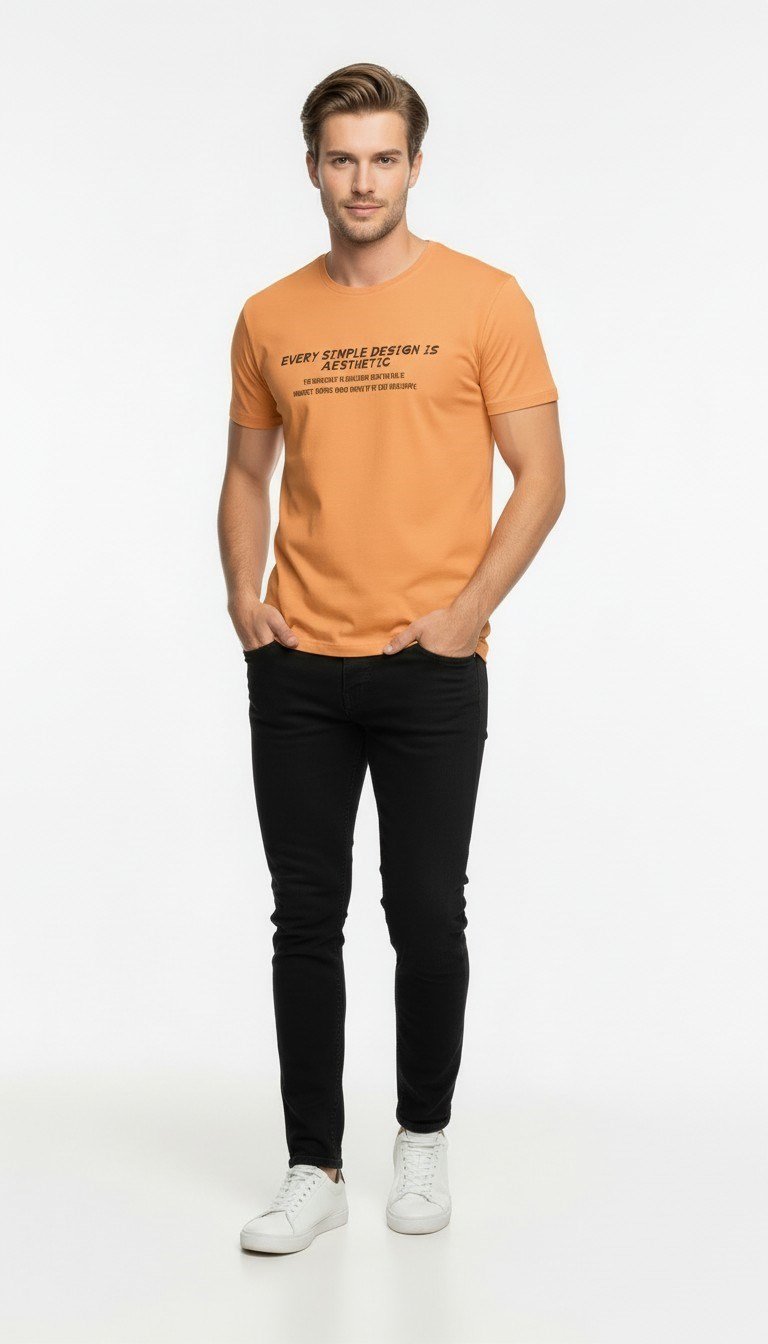 Minimal Tipografi Detaylı Erkek Günlük T-Shirt