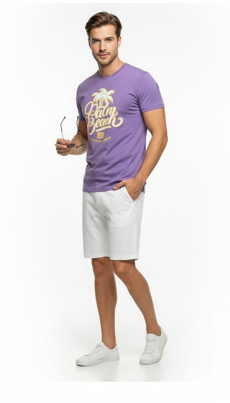 Palm Beach California Baskılı Erkek Günlük T-Shirt Spor Stil