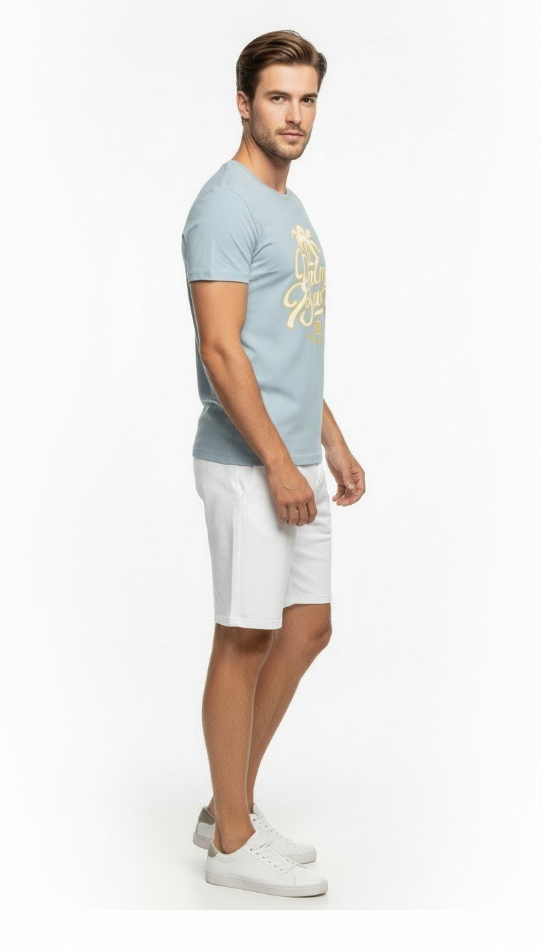 Palm Beach California Baskılı Erkek Günlük T-Shirt Spor Stil