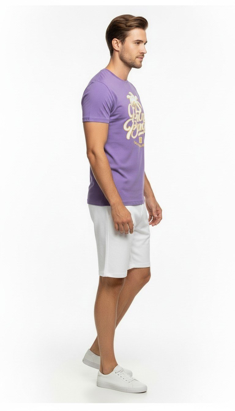 Palm Beach California Baskılı Erkek Günlük T-Shirt Spor Stil