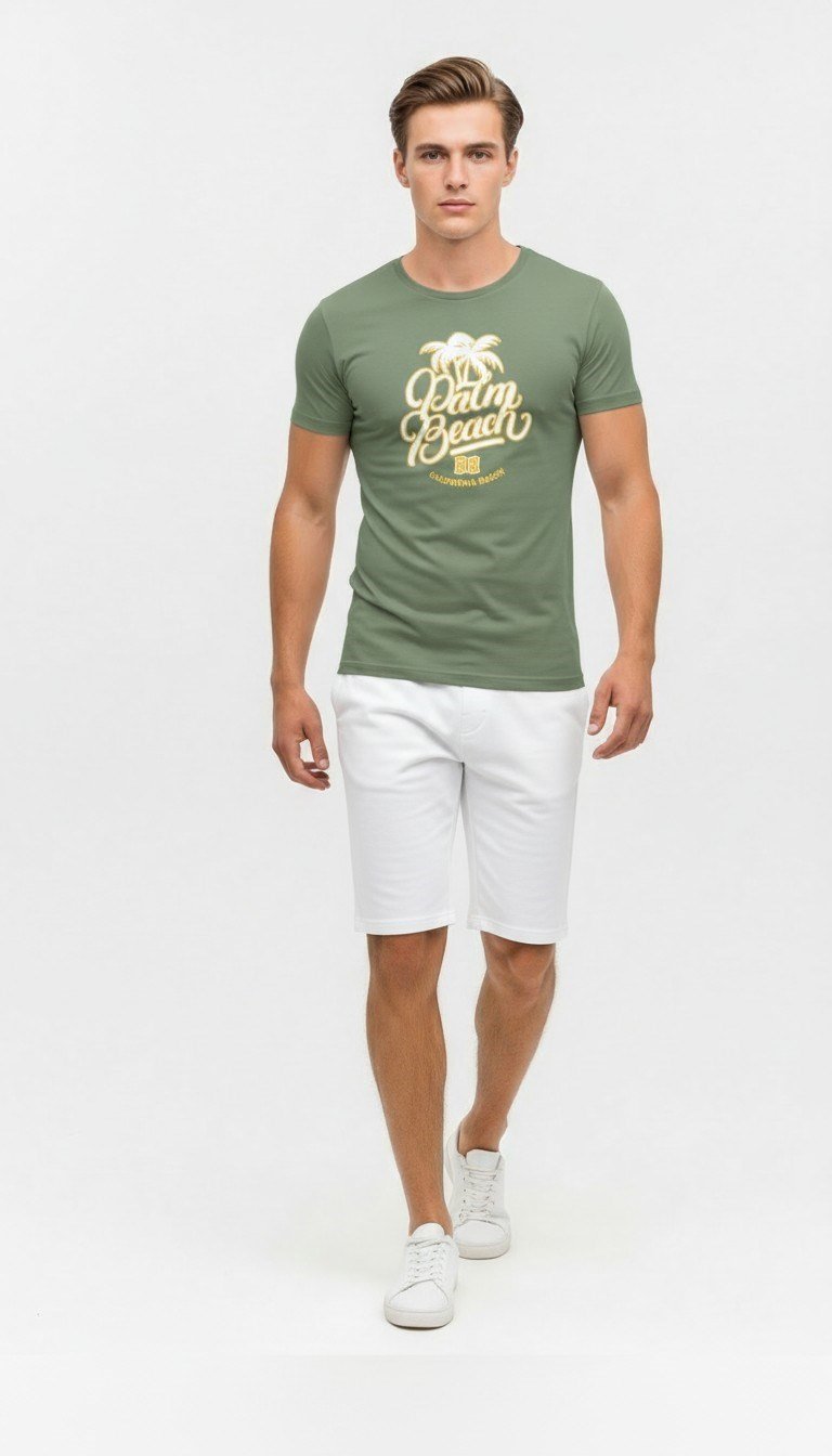 Palm Beach California Baskılı Erkek Günlük T-Shirt Spor Stil