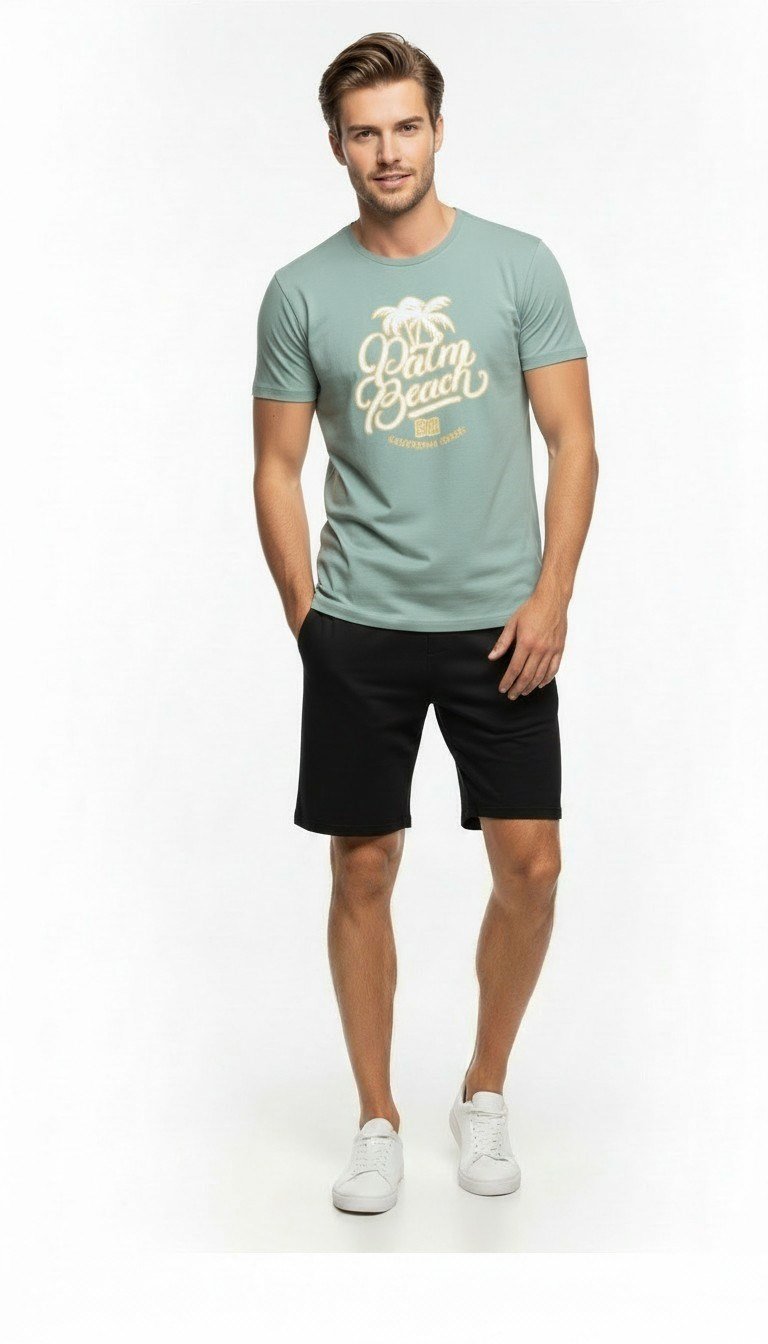 Palm Beach California Baskılı Erkek Günlük T-Shirt Spor Stil