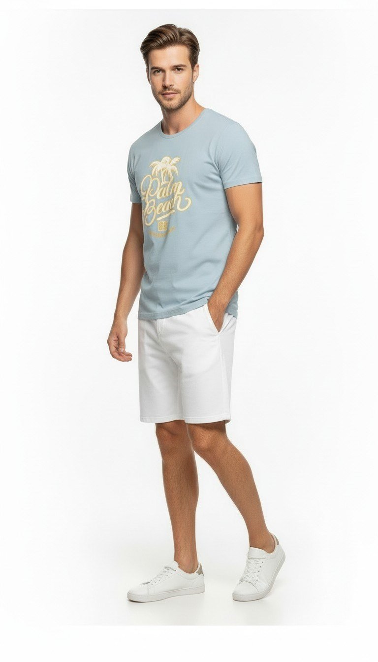 Palm Beach California Baskılı Erkek Günlük T-Shirt Spor Stil
