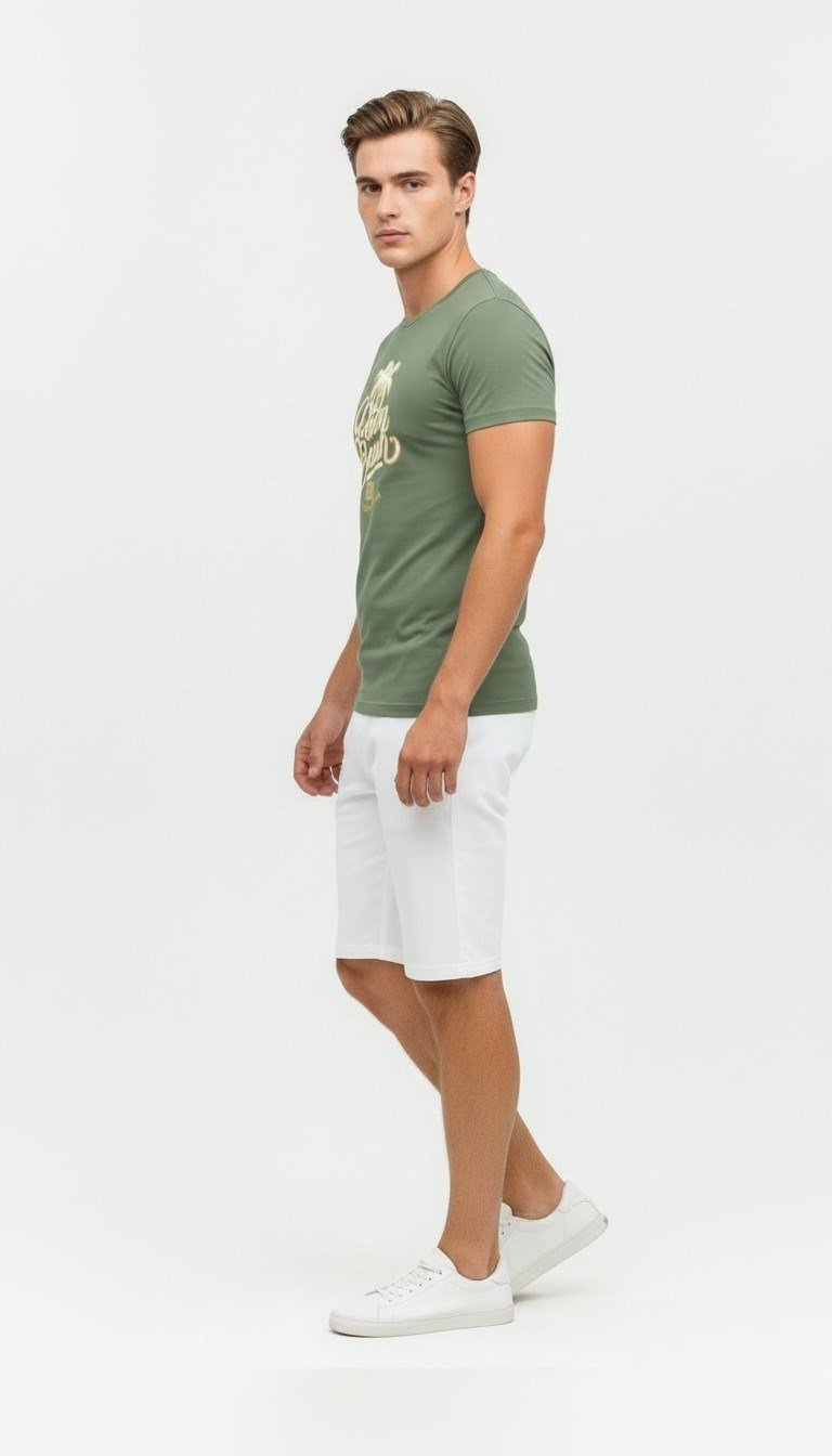 Palm Beach California Baskılı Erkek Günlük T-Shirt Spor Stil