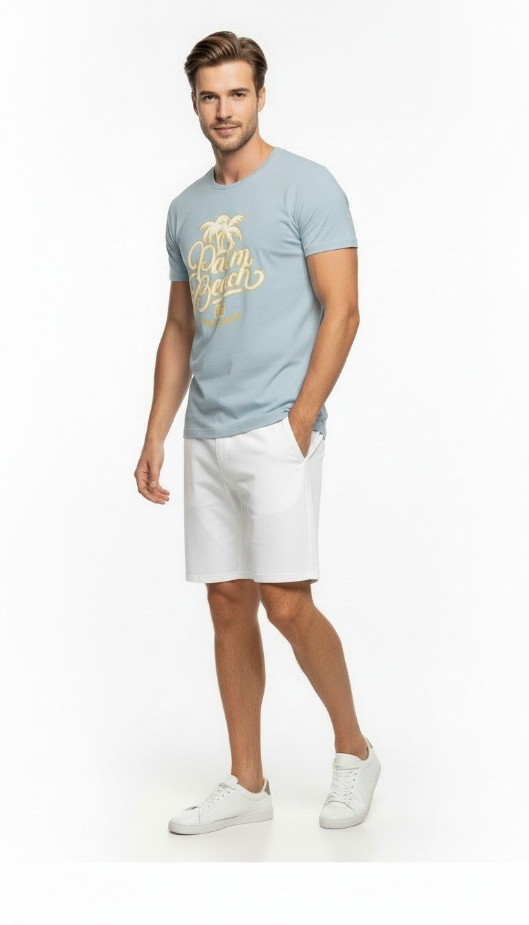 Palm Beach California Baskılı Erkek Günlük T-Shirt Spor Stil