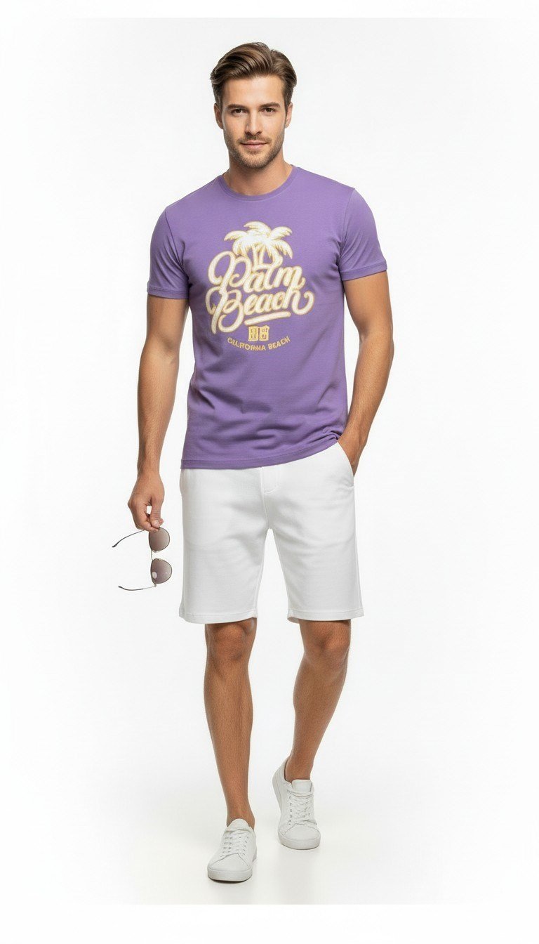 Palm Beach California Baskılı Erkek Günlük T-Shirt Spor Stil