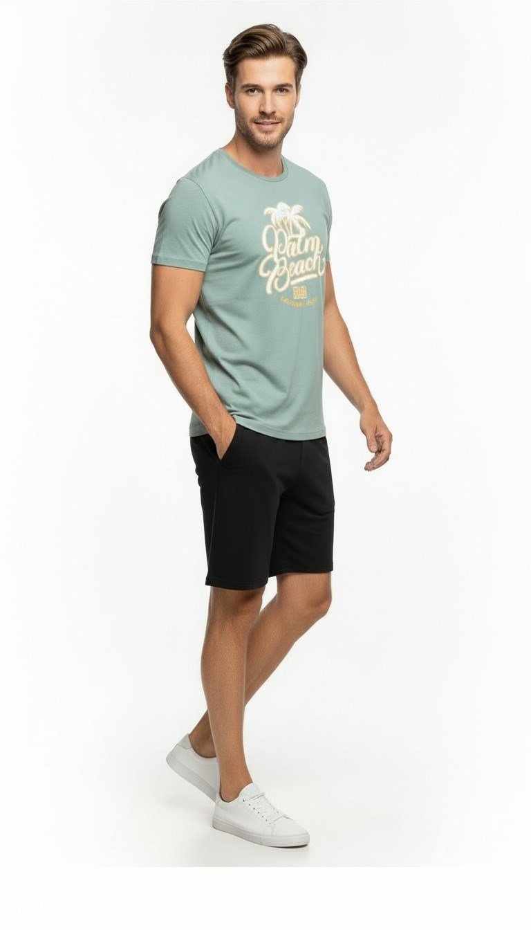 Palm Beach California Baskılı Erkek Günlük T-Shirt Spor Stil