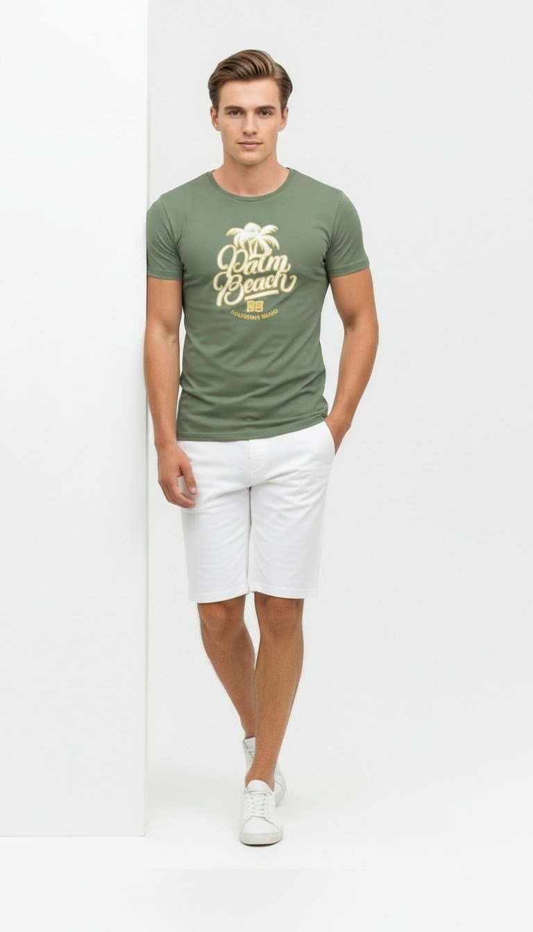 Palm Beach California Baskılı Erkek Günlük T-Shirt Spor Stil