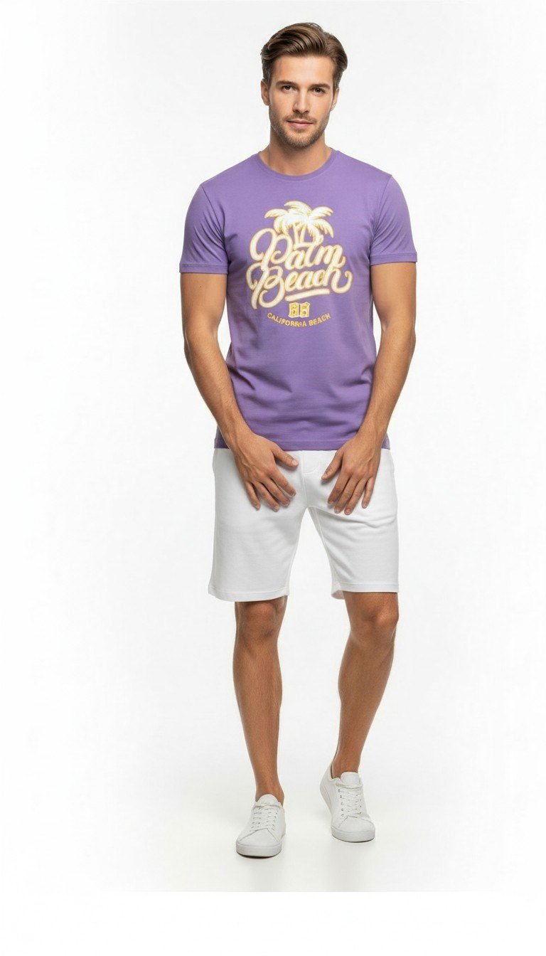 Palm Beach California Baskılı Erkek Günlük T-Shirt Spor Stil