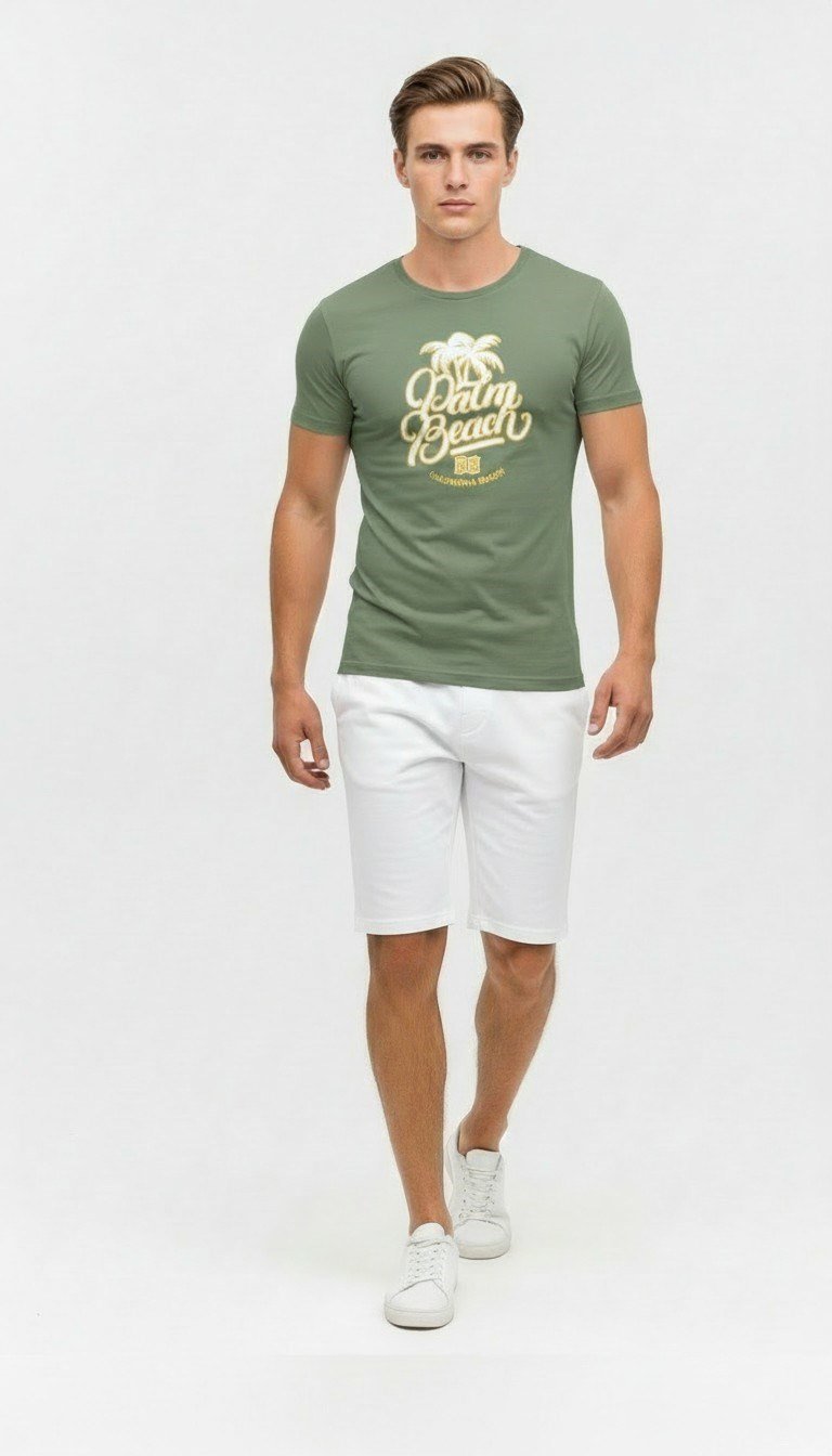 Palm Beach California Baskılı Erkek Günlük T-Shirt Spor Stil