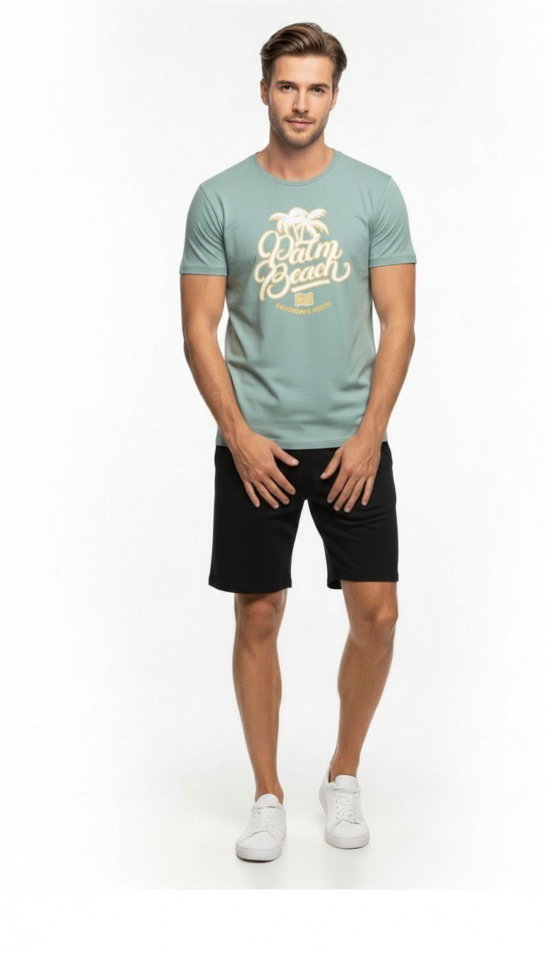 Palm Beach California Baskılı Erkek Günlük T-Shirt Spor Stil