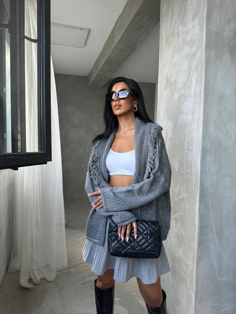 Püskül Detaylı Oversize Triko Hırka