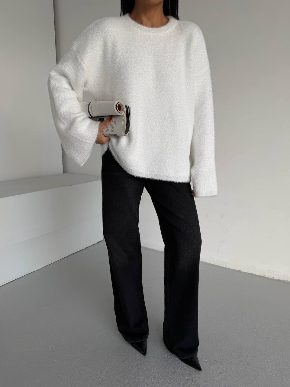 Yumuşak Dokulu Oversize Triko Kazak – Ekru