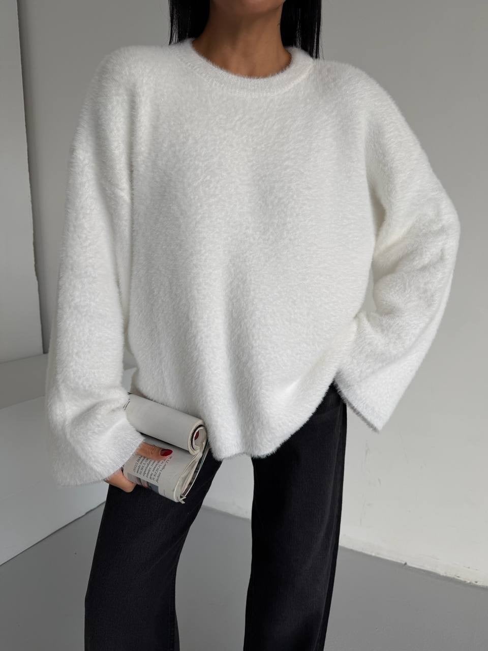 Yumuşak Dokulu Oversize Triko Kazak – Ekru