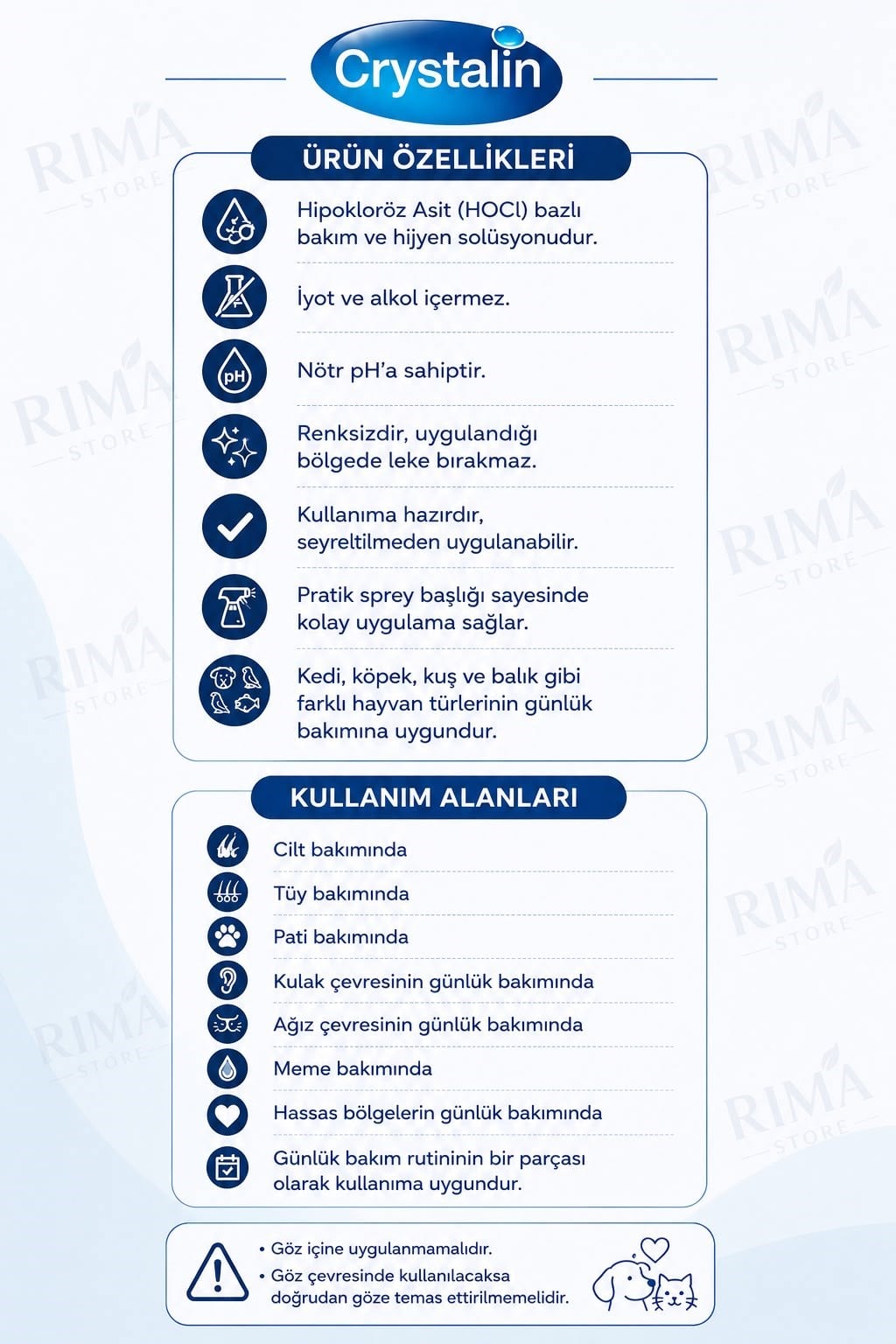 Crystalin 500 ml Göz, Kulak, Ağız Bakım Temizleme Solüsyonu Animal Health Skt 06.2028