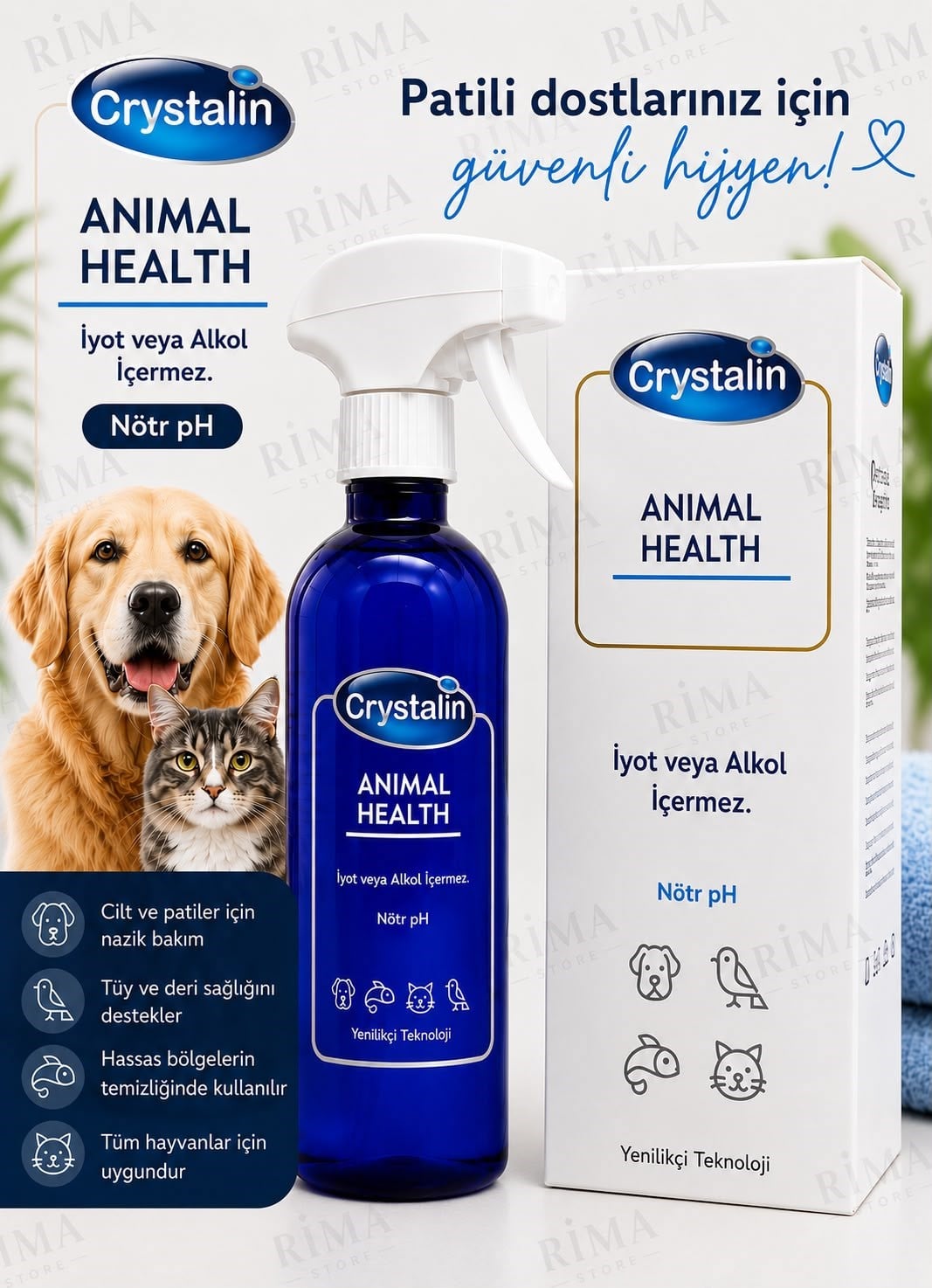 Crystalin 500 ml Göz, Kulak, Ağız Bakım Temizleme Solüsyonu Animal Health Skt 06.2028