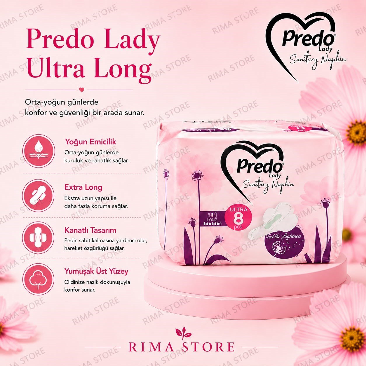PREDO Lady Sanitary Napkins Maxi Kadın Pedi 9 Adet - Long