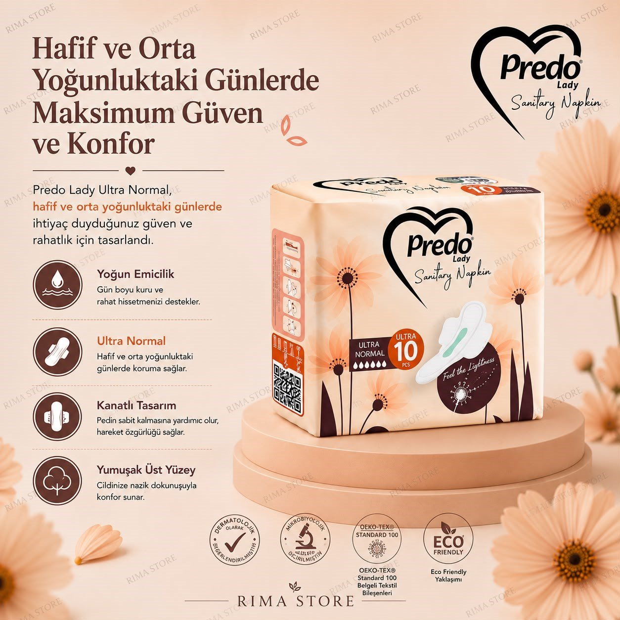 PREDO Lady Sanitary Napkins Maxi Kadın Pedi 10 Adet - Normal