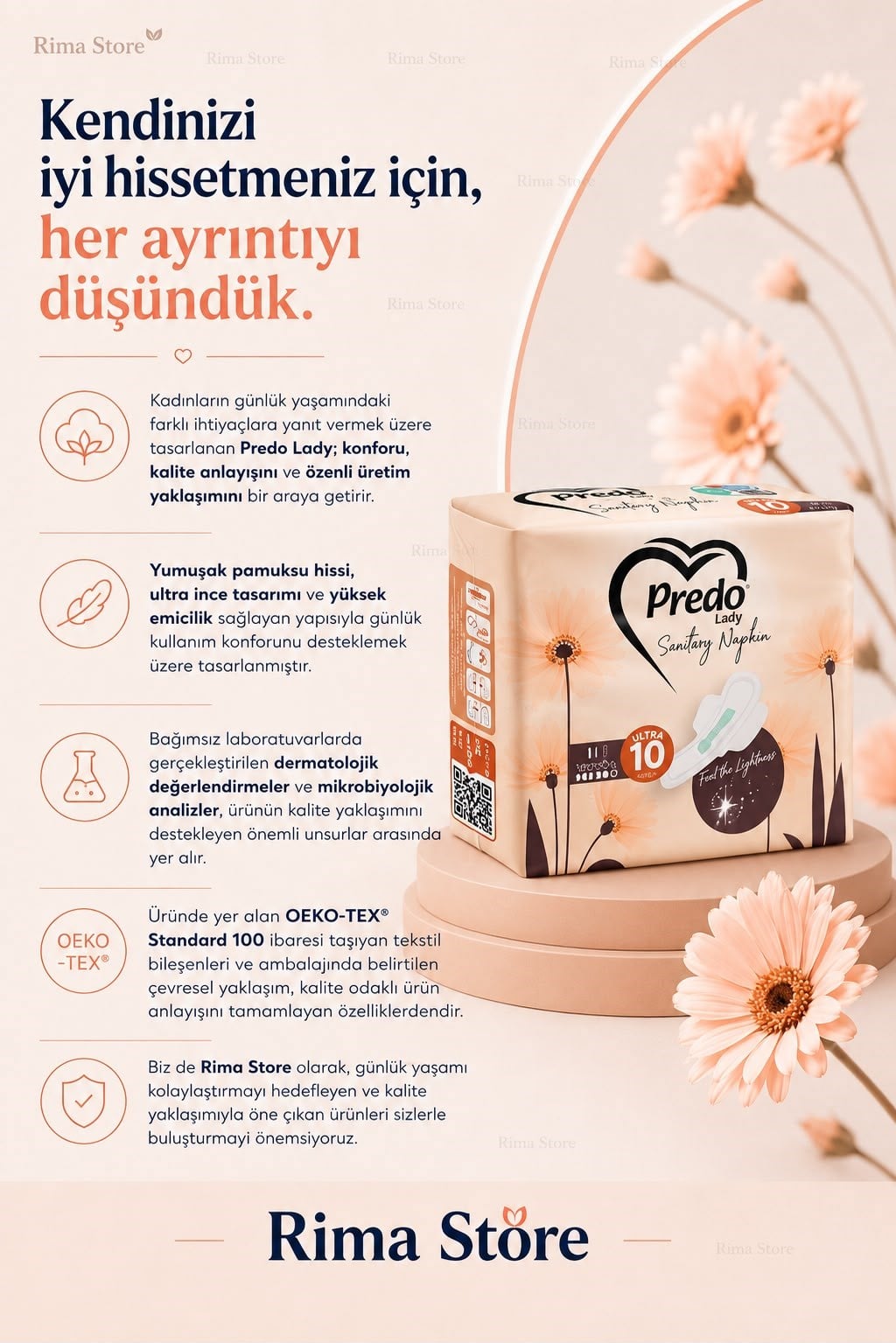 PREDO Lady Sanitary Napkins Maxi Kadın Pedi 10 Adet - Normal