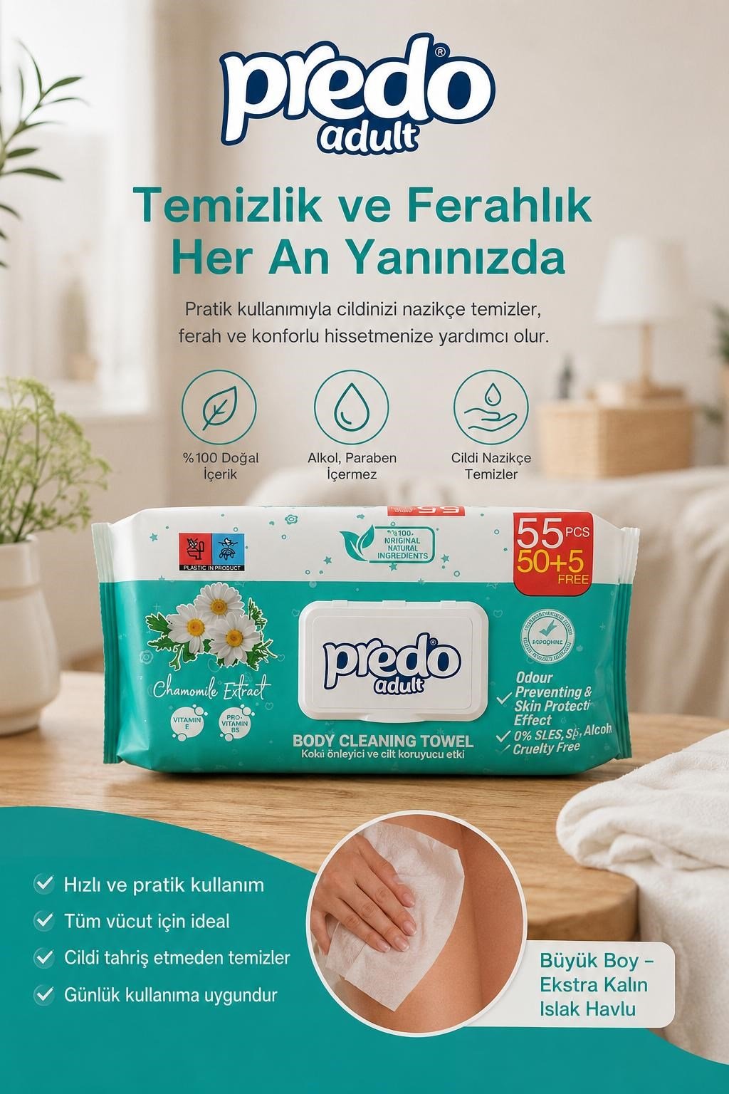 PREDO Vucut Temizleme Havlusu 50+5 Adet