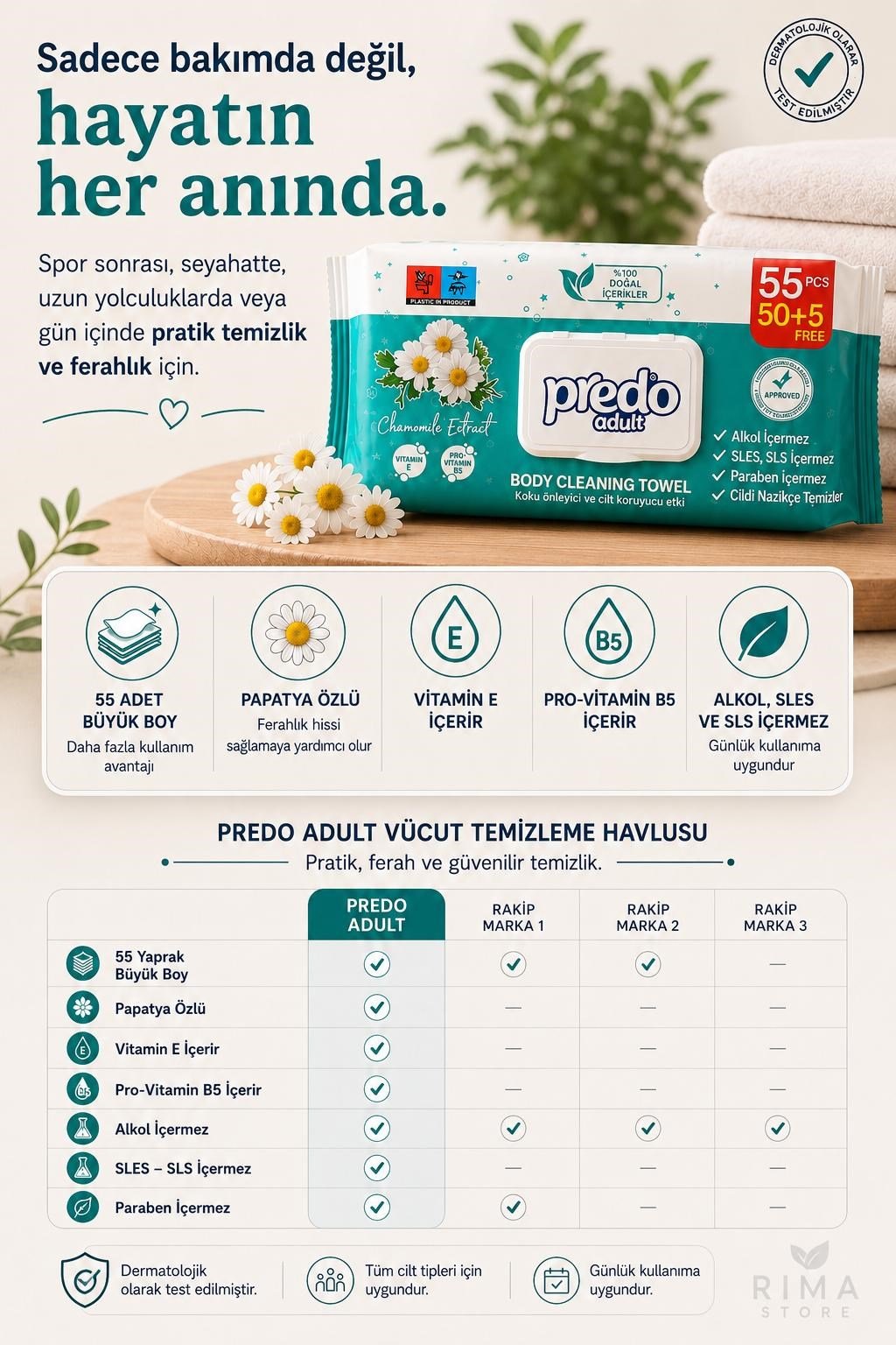 PREDO Vucut Temizleme Havlusu 50+5 Adet