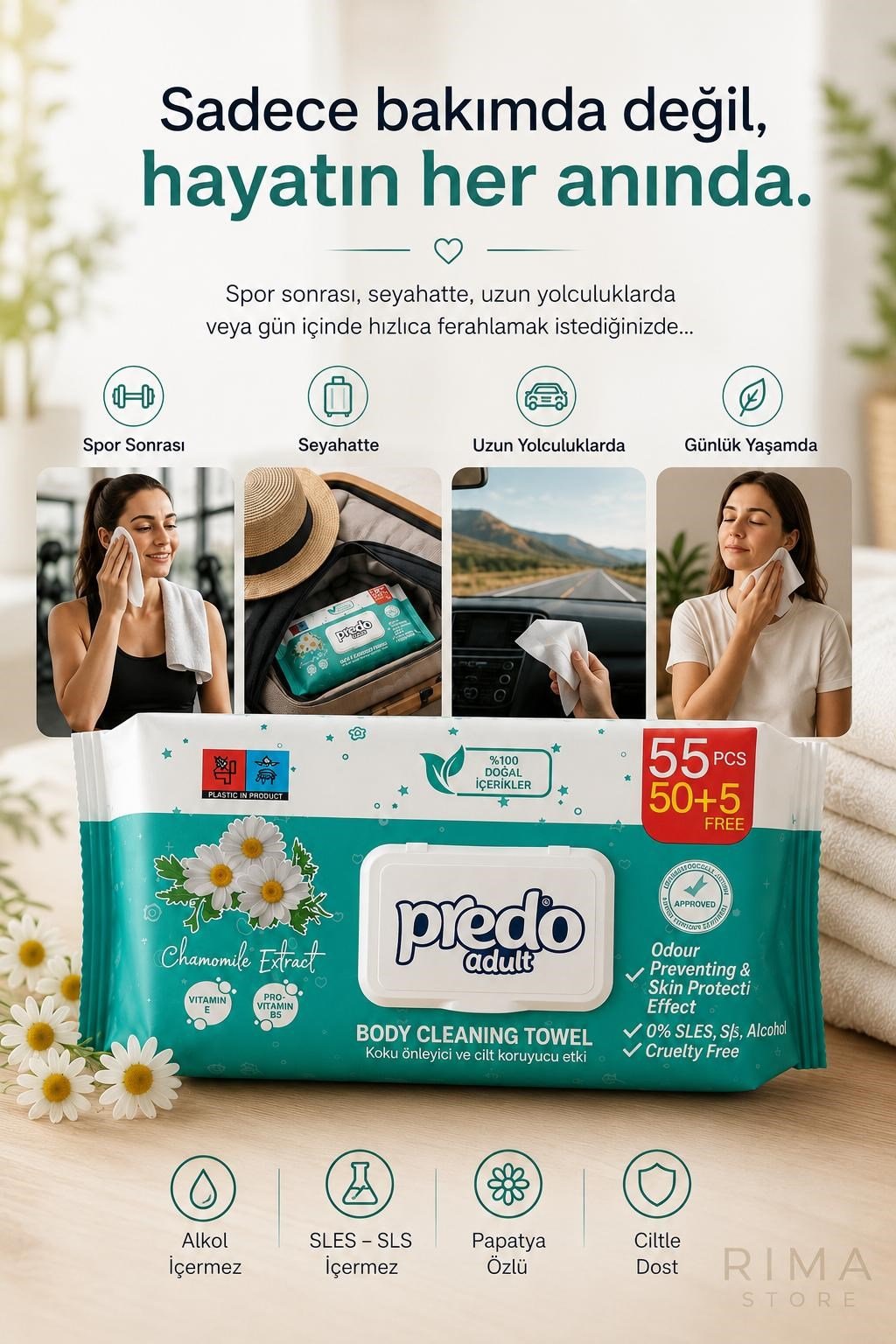 PREDO Vucut Temizleme Havlusu 50+5 Adet