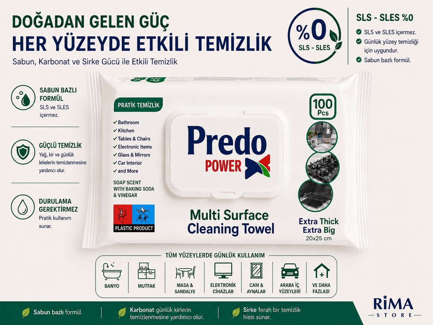 PREDO XPOWER Yüzey Temizlik Havlusu Beyaz Sabun 100 Adet