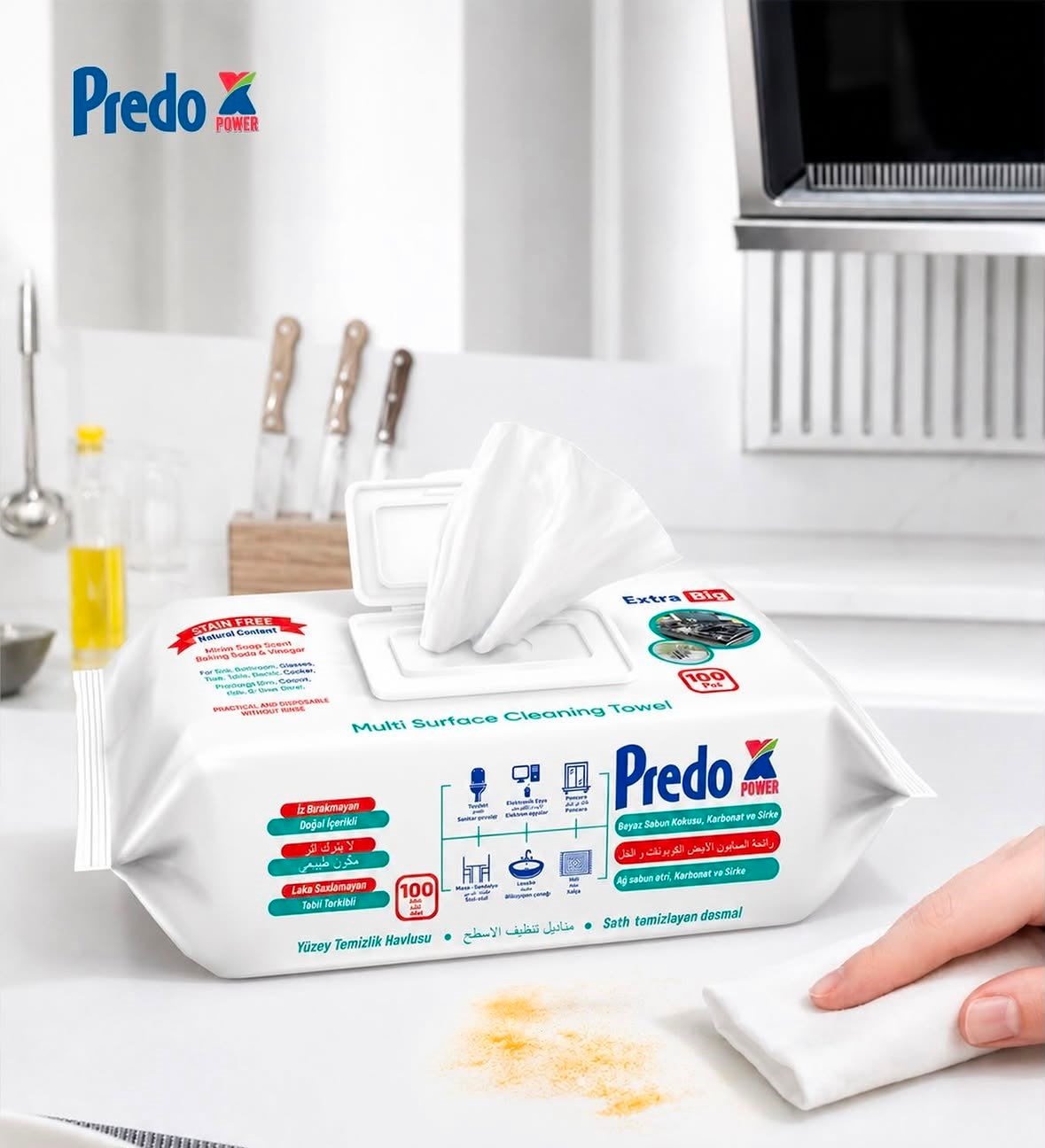 PREDO XPOWER Yüzey Temizlik Havlusu Beyaz Sabun 100 Adet
