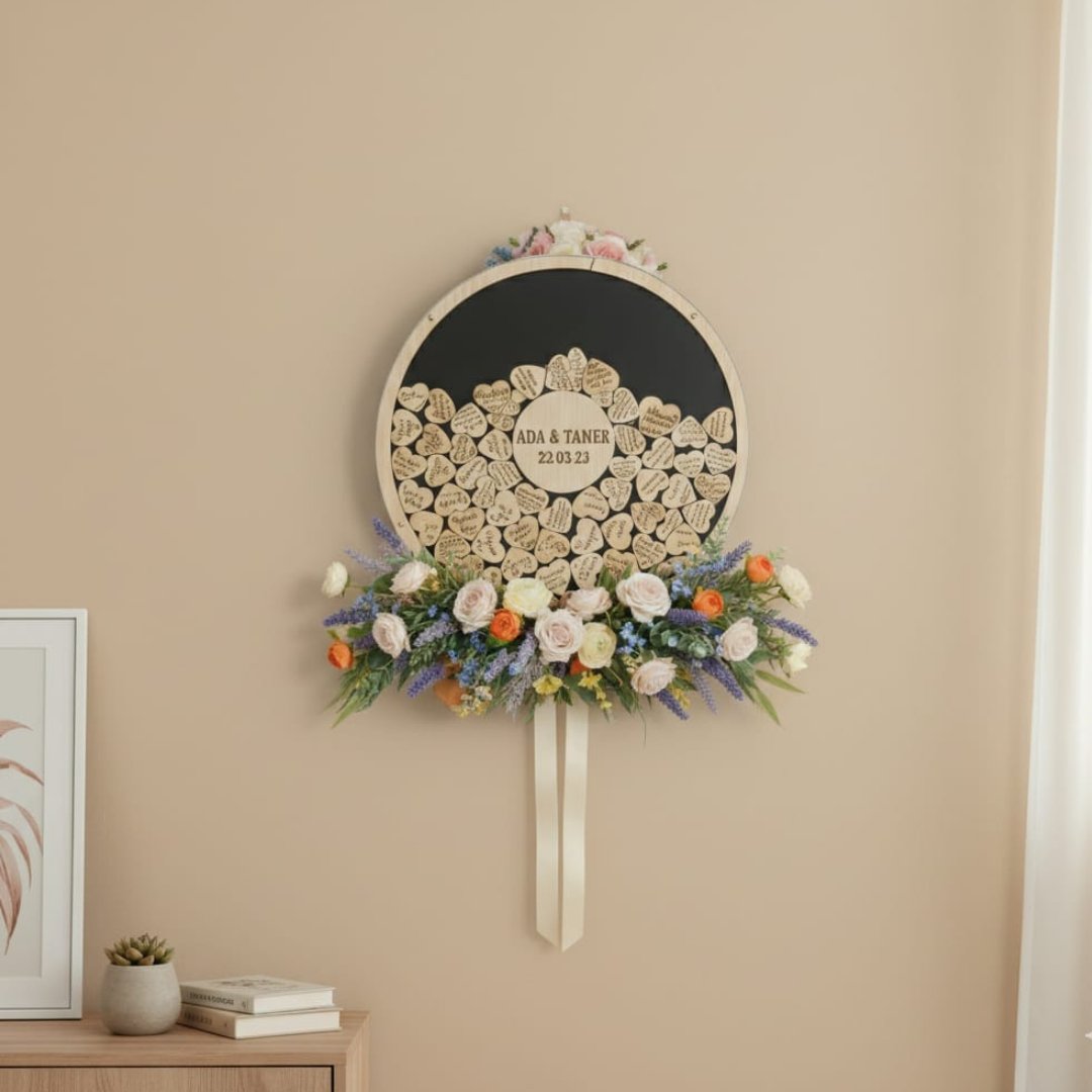 Kişiselleştirilmiş Pleksi Siyah Yuvarlak Düğün Nişan Hatıra Anı Kutusu (50 cm Set) 
