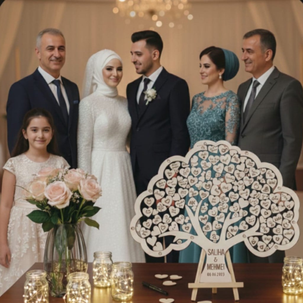 Kişiye Özel Ağaç Formunda Ahşap Düğün Anı Kutusu (50 cm Set)