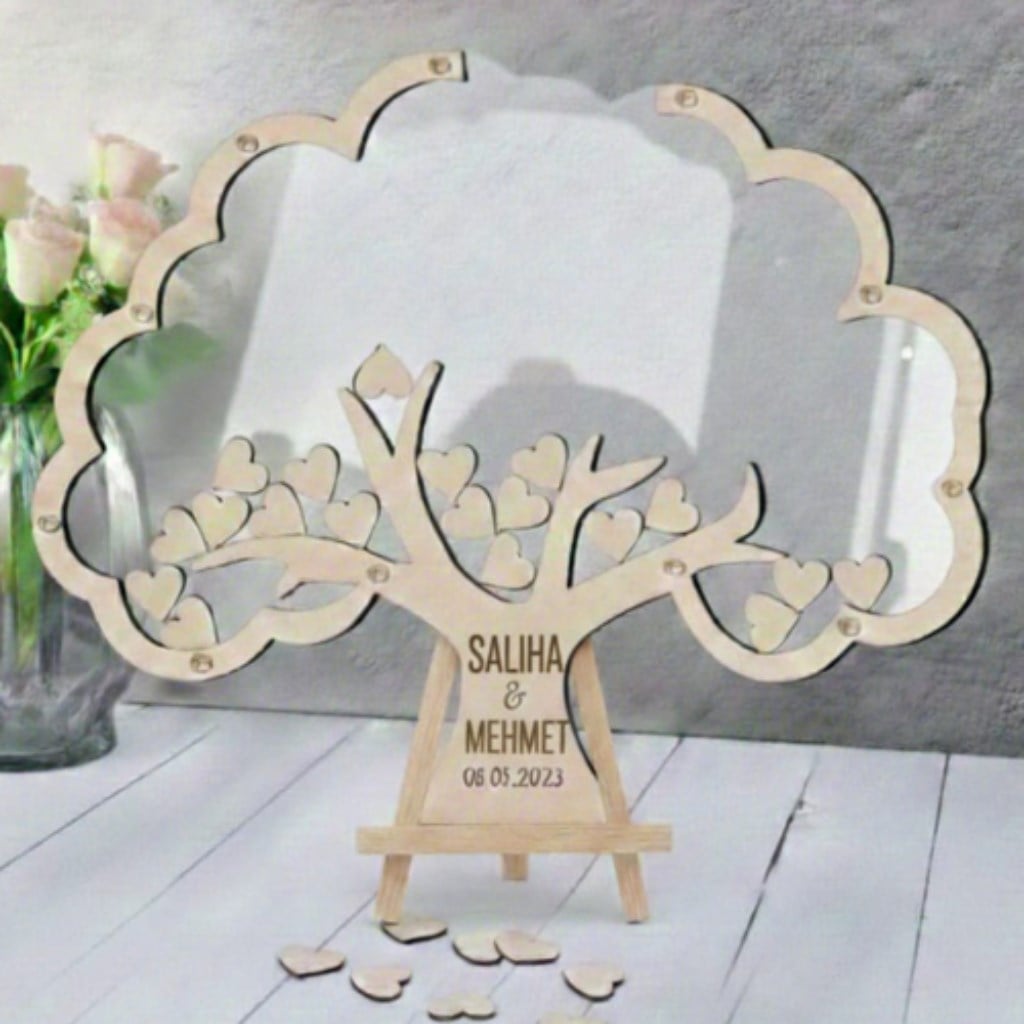 Kişiye Özel Ağaç Formunda Ahşap Düğün Anı Kutusu (50 cm Set)