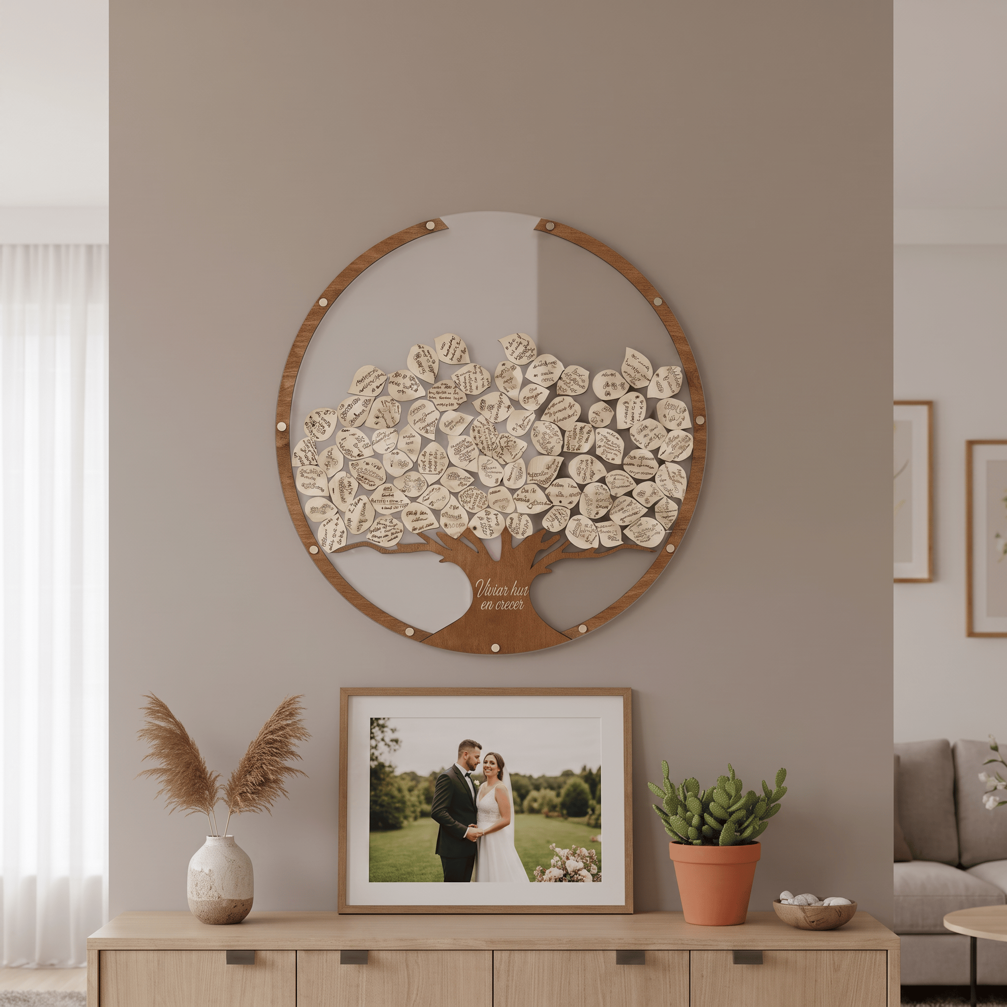 Kişiye Özel Ahşap Hayat Ağacı Düğün Anı Kutusu (50 cm Dairesel Set)