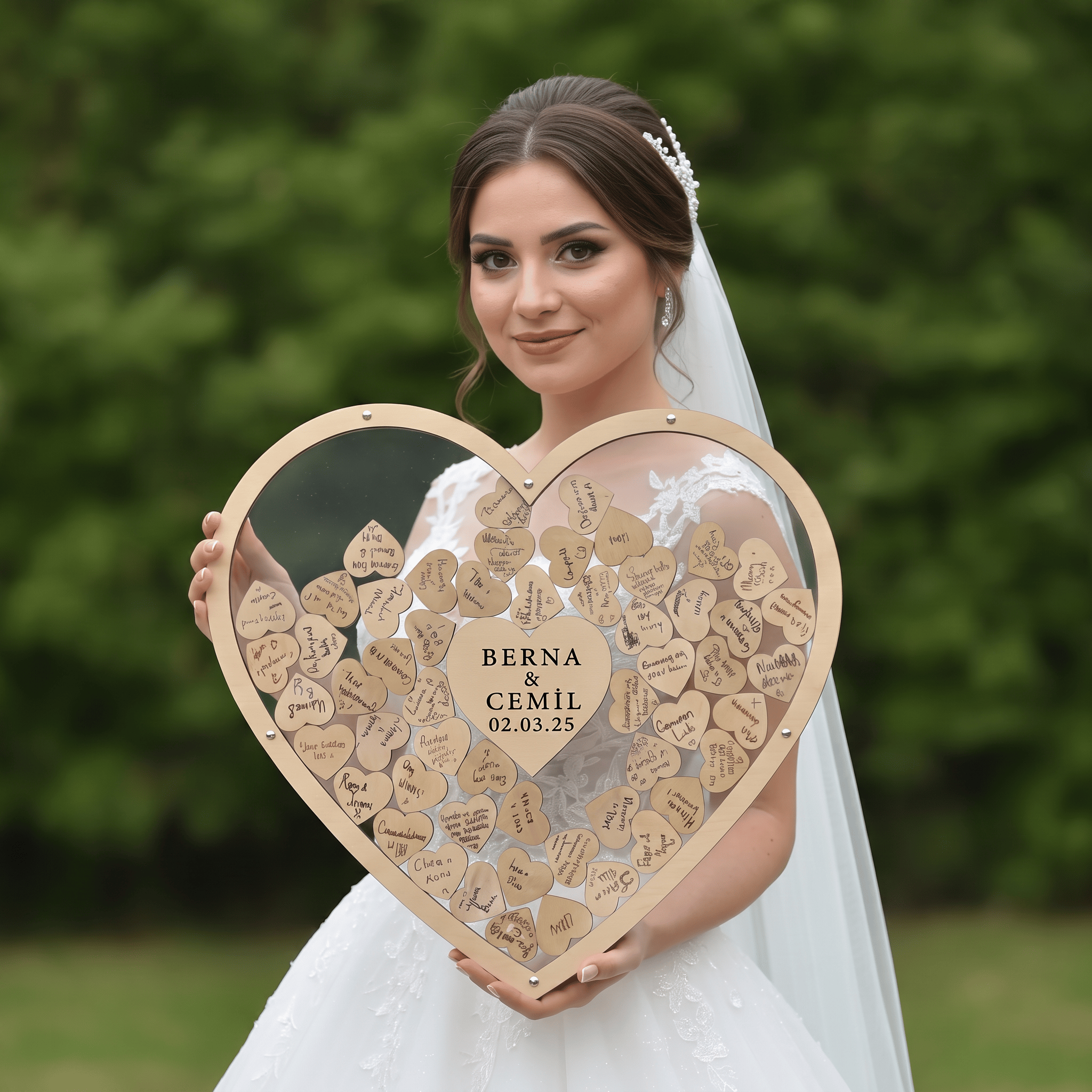 Kişiye Özel Ahşap Kalp Şekilli Düğün Anı Kutusu (50 cm Set) 
