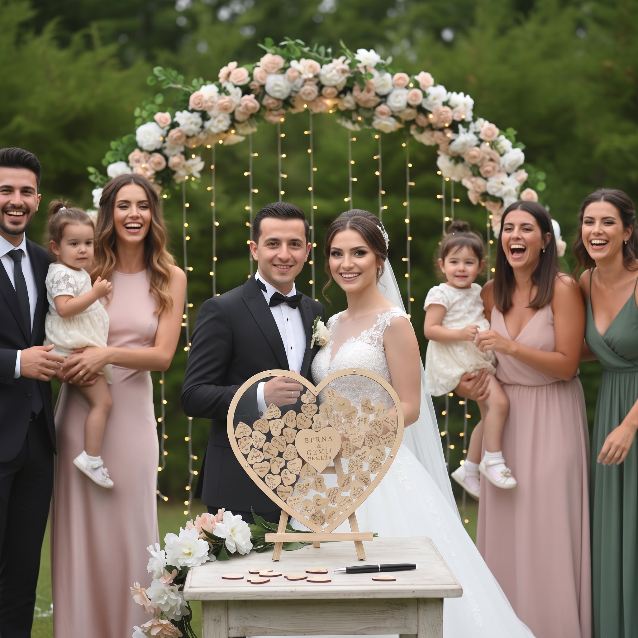 Kişiye Özel Ahşap Kalp Şekilli Düğün Anı Kutusu (50 cm Set) 