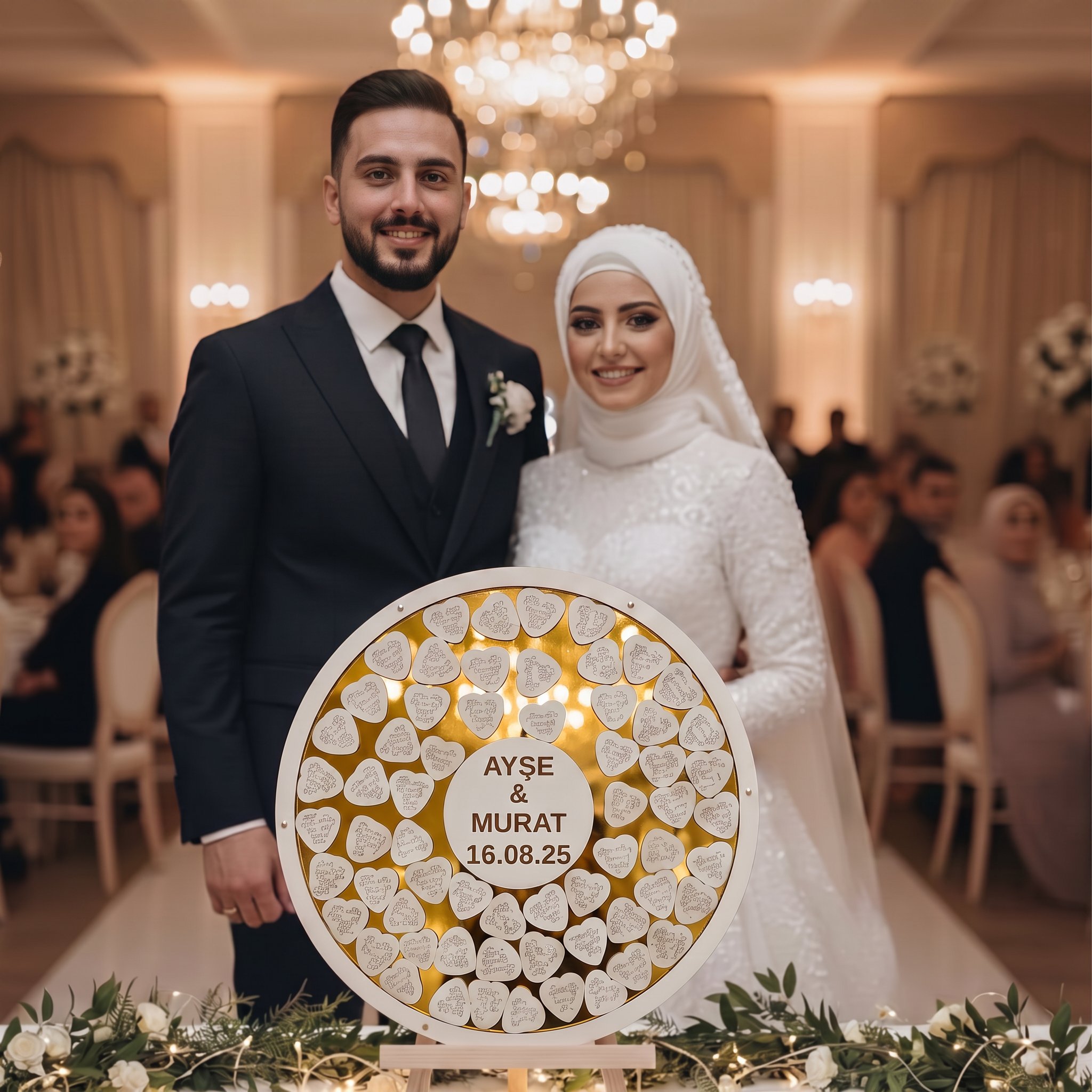 Kişiye Özel Gold Pleksi Yuvarlak Düğün Nişan Anı Kutusu (50 cm Set) 