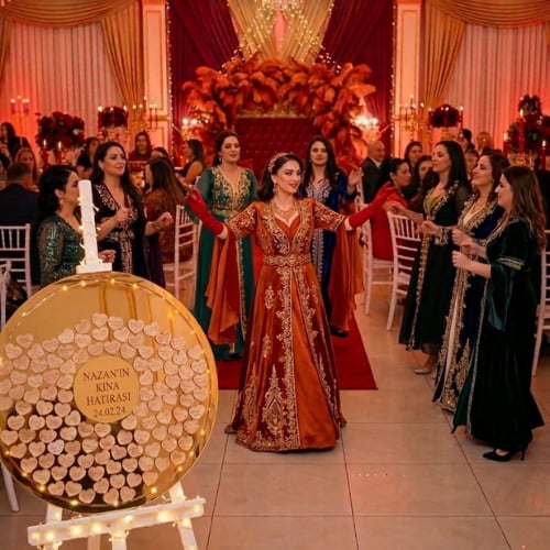 Kişiye Özel Gold Pleksi Yuvarlak Kına Gecesi Anı Kutusu (50 cm Set)