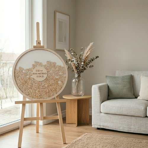 Kişiye Özel Mdf Beyaz Zeminli Yuvarlak Kına Gecesi Anı Kutusu (50 cm Set)