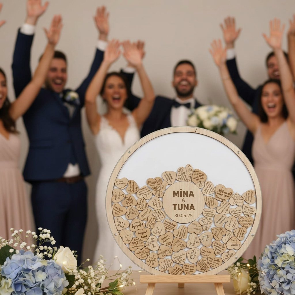 Kişiye Özel Pleksi Beyaz Yuvarlak Şekilli Düğün Anı Kutusu (50 cm Set)