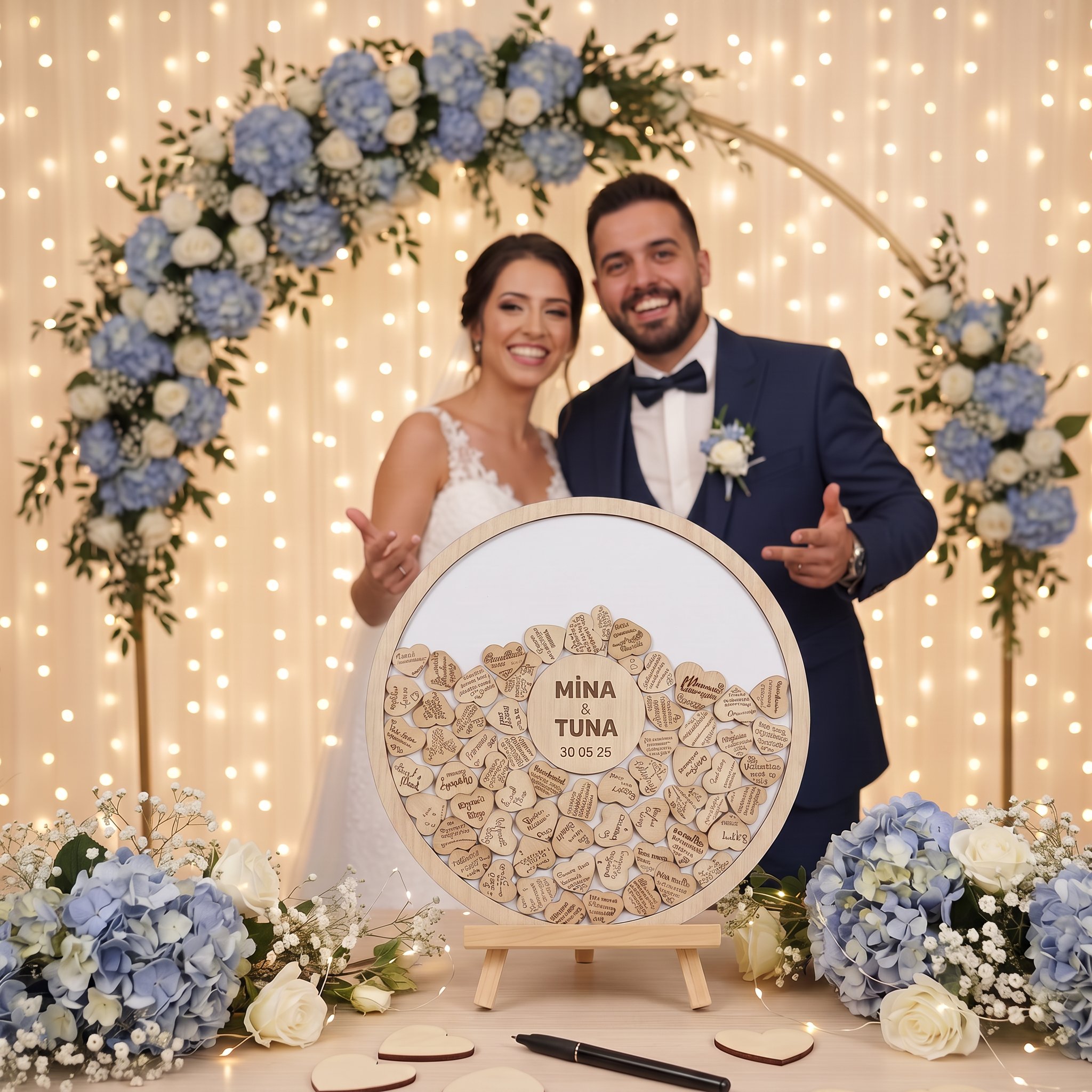 Kişiye Özel Pleksi Beyaz Yuvarlak Şekilli Düğün Anı Kutusu (50 cm Set)