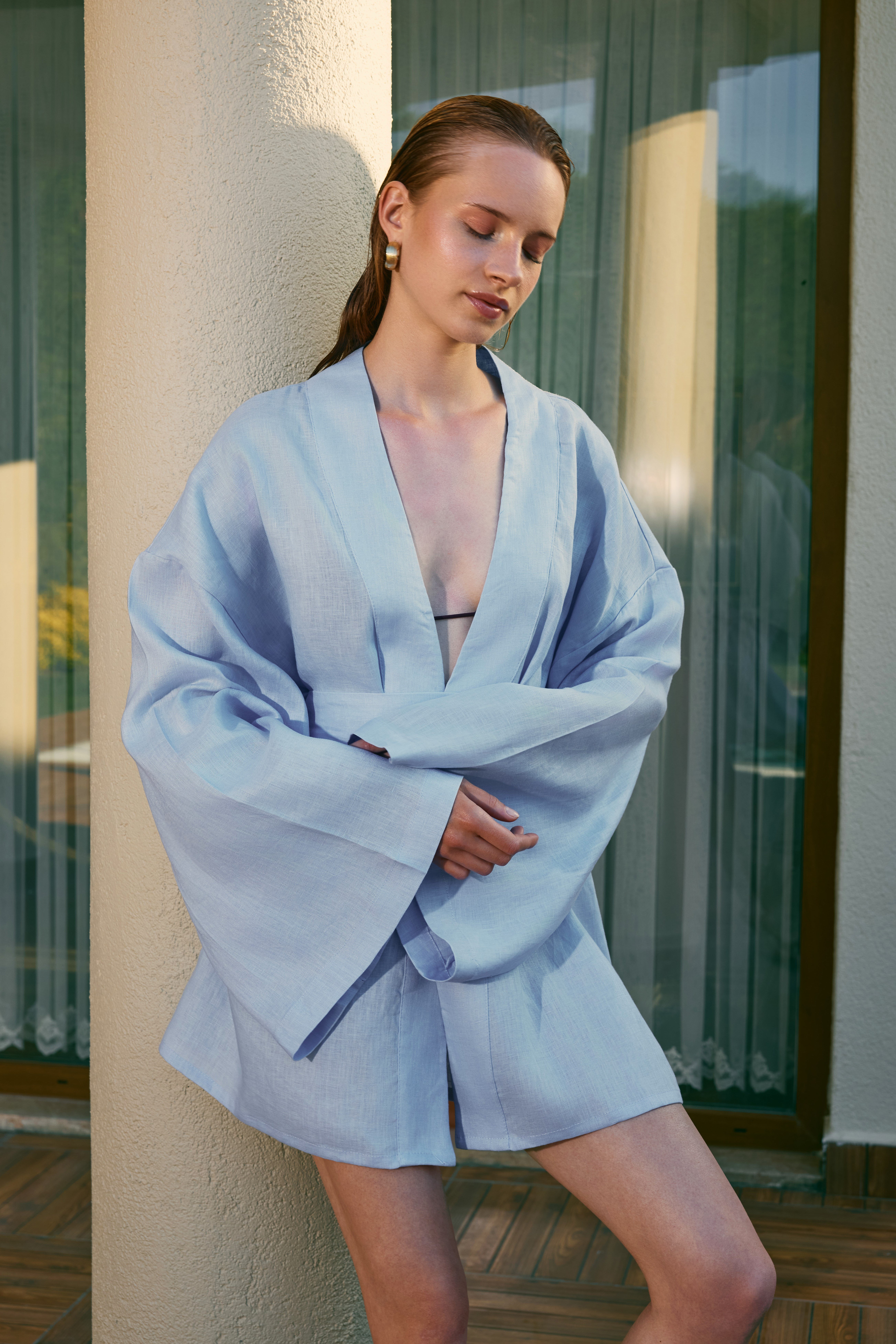 Natura %100 Keten Kısa Kimono 