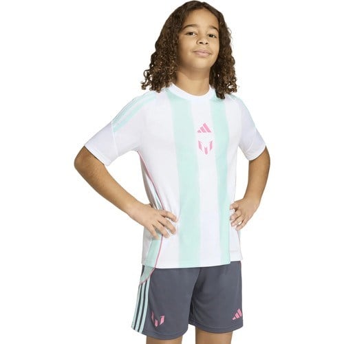 Adidas Çizgili Beyaz Erkek Çocuk T-Shirt KD6405 Messı Tr Jsy Y