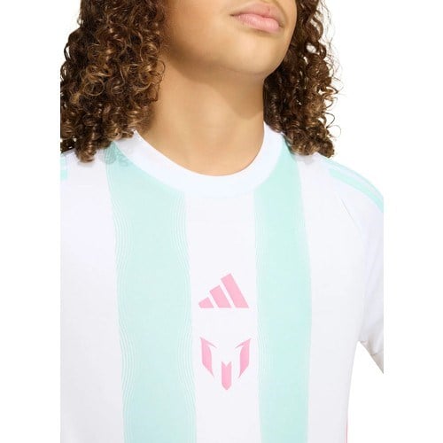 Adidas Çizgili Beyaz Erkek Çocuk T-Shirt KD6405 Messı Tr Jsy Y